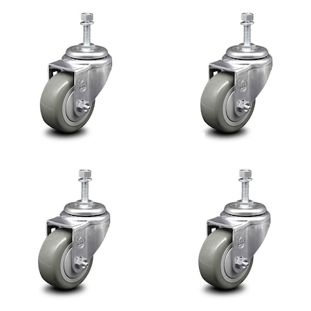 Service Caster 3 Inch Gray Polyurethane Wheel Swivel 10mm Threaded Stem Caster Set SCC SCC-TS20S314-PPUB-M1015-4